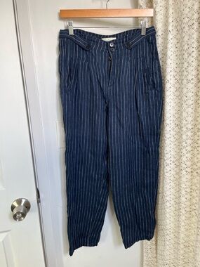 Sundance Navy Pinstripe Linen-Blend Trousers Sz 6